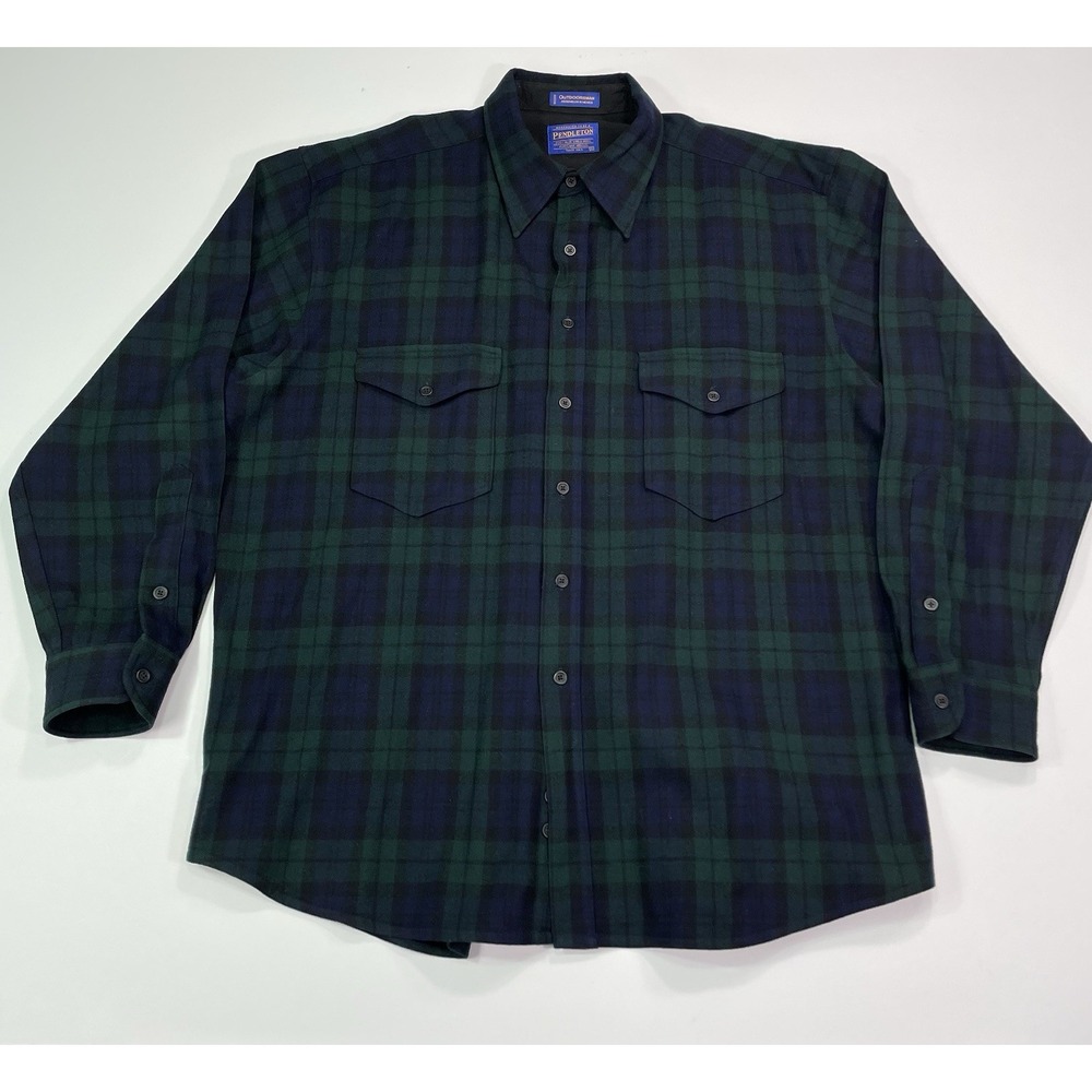 Pendleton Wool Button Up Shirt Men's XL Green Black Buffalo Plaid Flannel